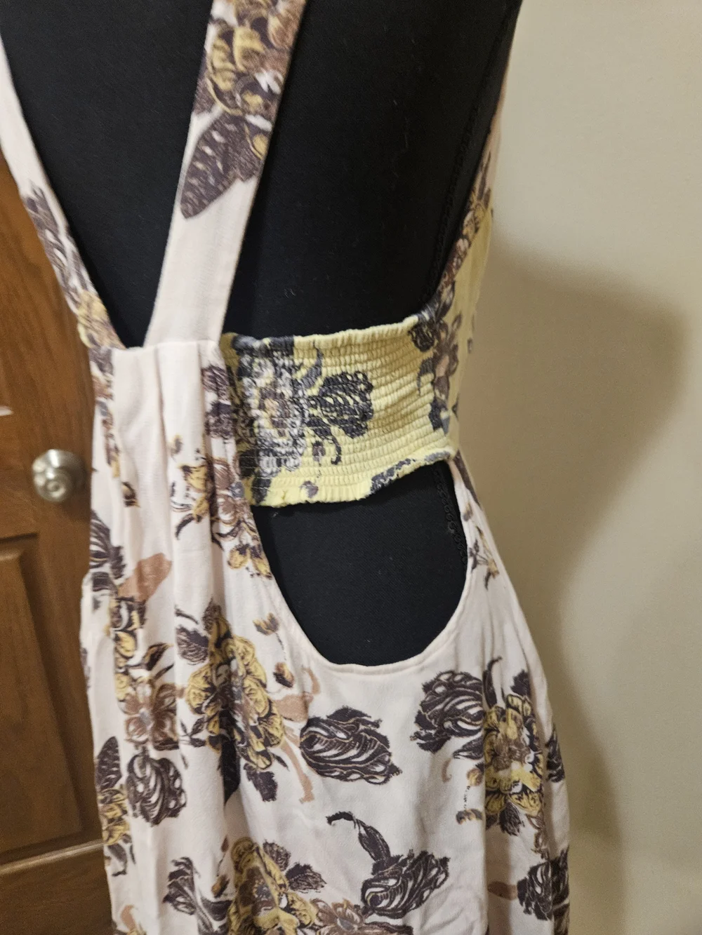 Free People Yellow and Cream Floral Tie-Front Midi Dress